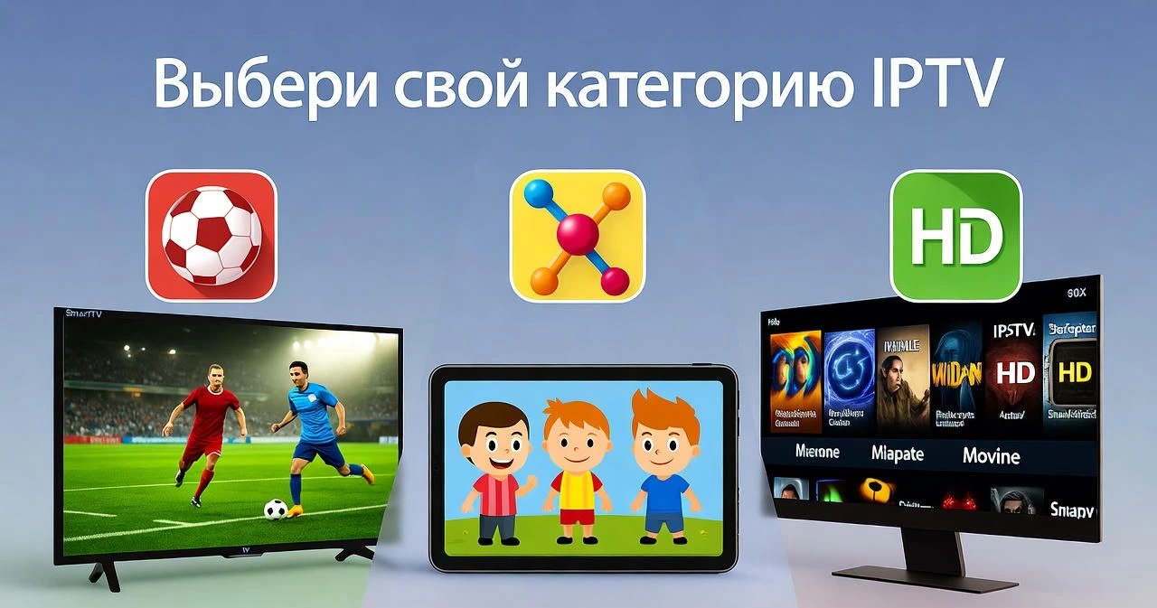 Категории IPTV-плейлистов: спортивные каналы, детские программы, HD-контент